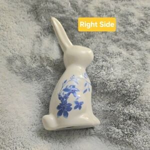 Ceramic Bunny Figurine with Blue Floral Design